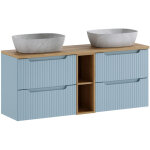 Ensemble meuble sous double vasques avec plan ch�ne et vasques anna 140 cm nova denim bleu