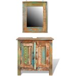 Ensemble meuble sous vasque et miroir en bois massif recyclé Ensemble meuble sous vasque et miroir en bois massif recyclé