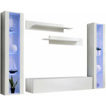 Ensemble de meubles tv mur de rangement meuble salon suspendu avec led modle nora 8 blanc finition brillante ...