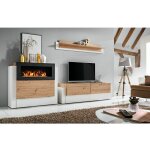 Ac - deco - ensemble meuble tv mural et buffet chemine queens - l 290 x p 45 x h 150 cm - blanc et beige ...