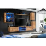 Ensemble meuble tv mural switch xxiii - l 250 x p 40 x h 140 cm - marron - livraison gratuite
