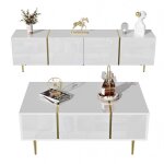 Ensemble meuble tv + table basse ? blanc brillant, moderne
