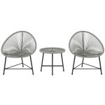 Ensemble de mobilier de jardin 3 pi�ces, 2 chaises en rotin synth�tique, 1 table avec plateau en verre ...