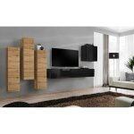 Ensemble mural - switch iii - 3 vitrines verticales - 1 banc tv - 1 vitrine carr�e - bois et noir - mod�le ...