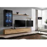 Ensemble mural - switch xii - 2 vitrines led - 2 bancs tv - 1 vitrine carr�e - 3 �tag�res - bois et noir ...