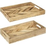 Atmosphera set de 2 plateaux bois de manguier beige