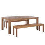 Ensemble repas de jardin 6 places table et 2 bancs en bois d'eucalyptus clair pour jardin ou terrasse ...