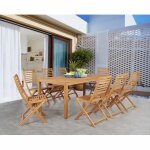 Ensemble repas de jardin 8 personnes - table 180 x 90 cm + 8 chaises pliantes - bois eucalyptus fsc