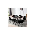 Les tendances - ensemble repas table en verre et 6 chaises en pu noir
