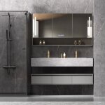 Kroos  - ensemble de salle de bain double vasque avec miroir gris - madras - 150 cm