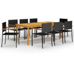 Ensemble de salle � manger de jardin 9 pcs, noir, 1 x table et 8 x chaise, bois d'acacia massif avec ...