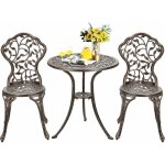Ensemble salon de jardin avec 1 table et 2 chaises, set de bistro en alu fonte avec apparence vintage, ...