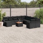 Ensemble salon de jardin 12 pi�ces noir r�sine tress�e - canap� + fauteuils + table + pouf + coussins ...