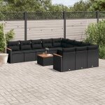 Ensemble salon jardin 12 places r�sine tress�e noire avec coussins et table acacia mobilier ext�rieur ...