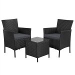 Yaheetech ensemble salon de jardin 2 fauteuils et table basse plateau verre 2 coussins tress�e noir / ...