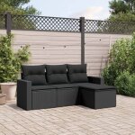 Ensemble salon jardin 4 places r�sine tress�e noire avec coussins amovibles, conception modulaire et ...