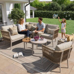 Ensemble de salon de jardin pour 5 � 6 personnes, grand canap� d'ext�rieur, banc imperm�able et coussins, ...