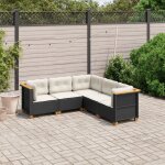 Ensemble salon de jardin 5 pi�ces canap�s modulaires r�sine tress�e noir et coussins cr�me lavables avec ...