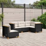 Ensemble salon jardin 5 places noir r�sine tress�e avec coussins cr�me - canap� d'angle et central modulaire ...