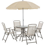 Outsunny - ensemble salon de jardin 6 pcs - table ronde + 4 chaises pliables + parasol - acier �poxy ...