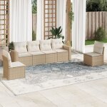 Ensemble salon jardin 6 places r�sine tress�e beige avec coussins amovibles - canap� d'angle et central ...