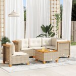 Ensemble salon jardin 6 places r�sine tress�e beige avec coussins d�tachables - table acacia et structure ...