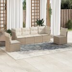 Ensemble salon jardin 6 places r�sine tress�e beige avec coussins lavables - modulaire