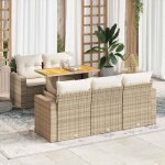 Ensemble salon jardin 6 places r�sine tress�e beige avec coussins, table r�glable et rangement int�gr� ...
