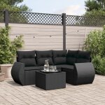 Ensemble salon de jardin 6 places en r�sine tress�e gris avec table en verre tremp� et coussins
