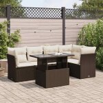 Ensemble de salon de jardin 6 places en r�sine tress�e marron avec 5 coussins de si�ge et 8 coussins ...
