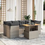 Ensemble salon de jardin 7 pi�ces gris r�sine tress�e modulable avec table r�glable