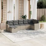 Ensemble salon de jardin 7 places en r�sine tress�e gris clair avec coussins amovibles