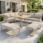 Ensemble de salon de jardin pour 8 personnes, canap�s + table en bois composite, pieds r�glables, r�sistance ...