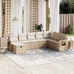Ensemble salon jardin 8 places r�sine tress�e beige avec coussins - canap� d'angle, si�ges et pouf modulables ...