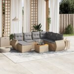 Ensemble salon jardin 8 places r�sine tress�e beige avec coussins gris - table acacia, modulaire