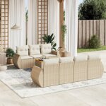 Ensemble salon jardin 8 places r�sine tress�e beige avec coussins - table acacia, stockage int�gr�, modulaire ...