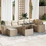 Ensemble salon jardin 8 places r�sine tress�e beige avec coussins - table modulable et espace rangement ...
