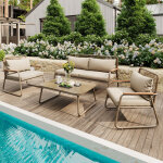 Ensemble de salon de jardin, ensemble canap� - table pour 4 personnes avec structure en fer galvanis�, ...