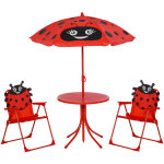 Outsunny - ensemble salon de jardin enfant 4 pcs design coccinelle - table ronde + 2 chaises pliables ...