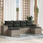 Ensemble salon de jardin modulable 6 places en r�sine tress�e gris clair avec coussins et table basse ...