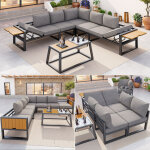 Salon de jardin modulable pour 7 personnes avec dossier r�glable et table � gla�ons int�gr�e, table d'appoint ...