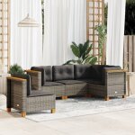 Ensemble salon jardin modulaire 5 pi�ces gris avec coussins - r�sine tress�e, structure en acier et pieds ...
