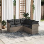 Ensemble salon de jardin modulaire 5 pi�ces gris en r�sine tress�e, coussins gris, canap� d'angle et ...