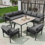 Ensemble de salon de jardin modulaire pour 8 personnes, canap�s, fauteuils et table basse en verre effet ...