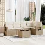Ensemble salon jardin r�sine tress�e beige 6 places avec coussins et table - stockage int�gr�, modulaire, ...
