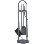 Ensemble serviteur de chemine 5 pices, accessoire, pelle, balai, pince, support, tisonnier, gris - ...