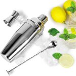 Ensemble shaker � cocktails martini en acier inoxydable de 680 ml (23 oz), avec passoire int�gr�e, cuill�re ...