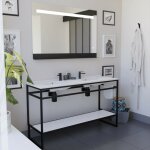 Cuisibane - ensemble structura 140 cm avec plan double vasque et miroir led etal - plan stratifi blanc ...