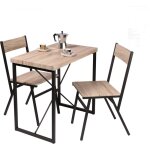 Ensemble table + 2 chaises en décor chêne et métal noir - darcy Ensemble table + 2 chaises en décor chêne et métal noir - darcy