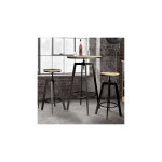 The home deco factory - ensemble table et 2 tabourets en bois naturel et mtal gris